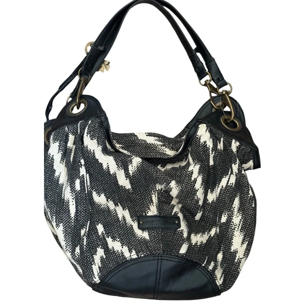 Lucky Brand Bali Hai Black White Canvas Hobo Shoulder‎ Bag Tote